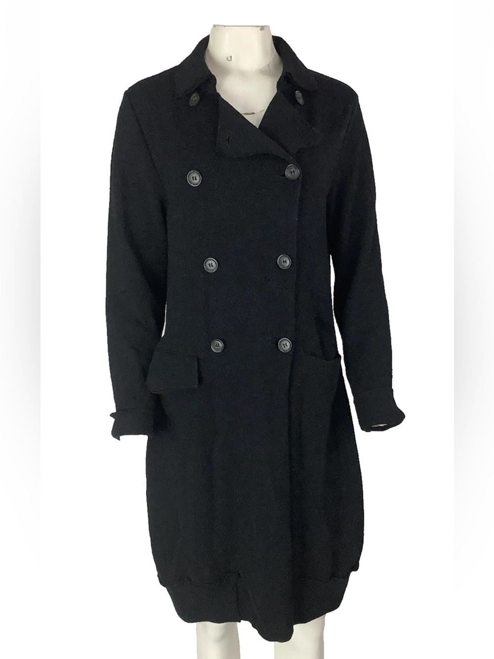 Annette Gortz Sz L Virgin Wool Blend Knit Double Breast Blazer Cardigan Black